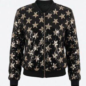 𖤐✮ Designer Beaded Sequins Sequined Embellished Stars Star Jacket Cardigan Coat